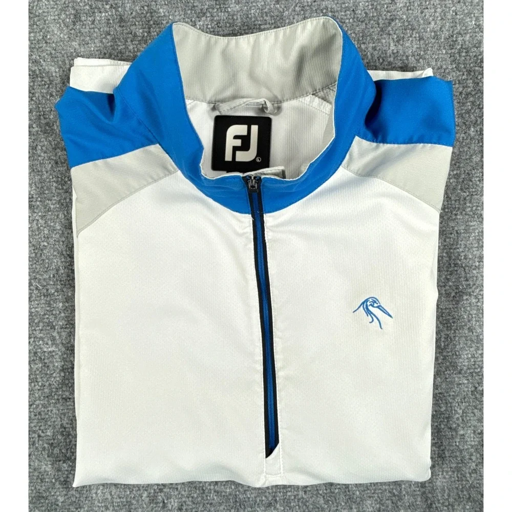 FootJoy Mens Large White Golf Windbreaker Pullover Quarter Zip Short Sleeve